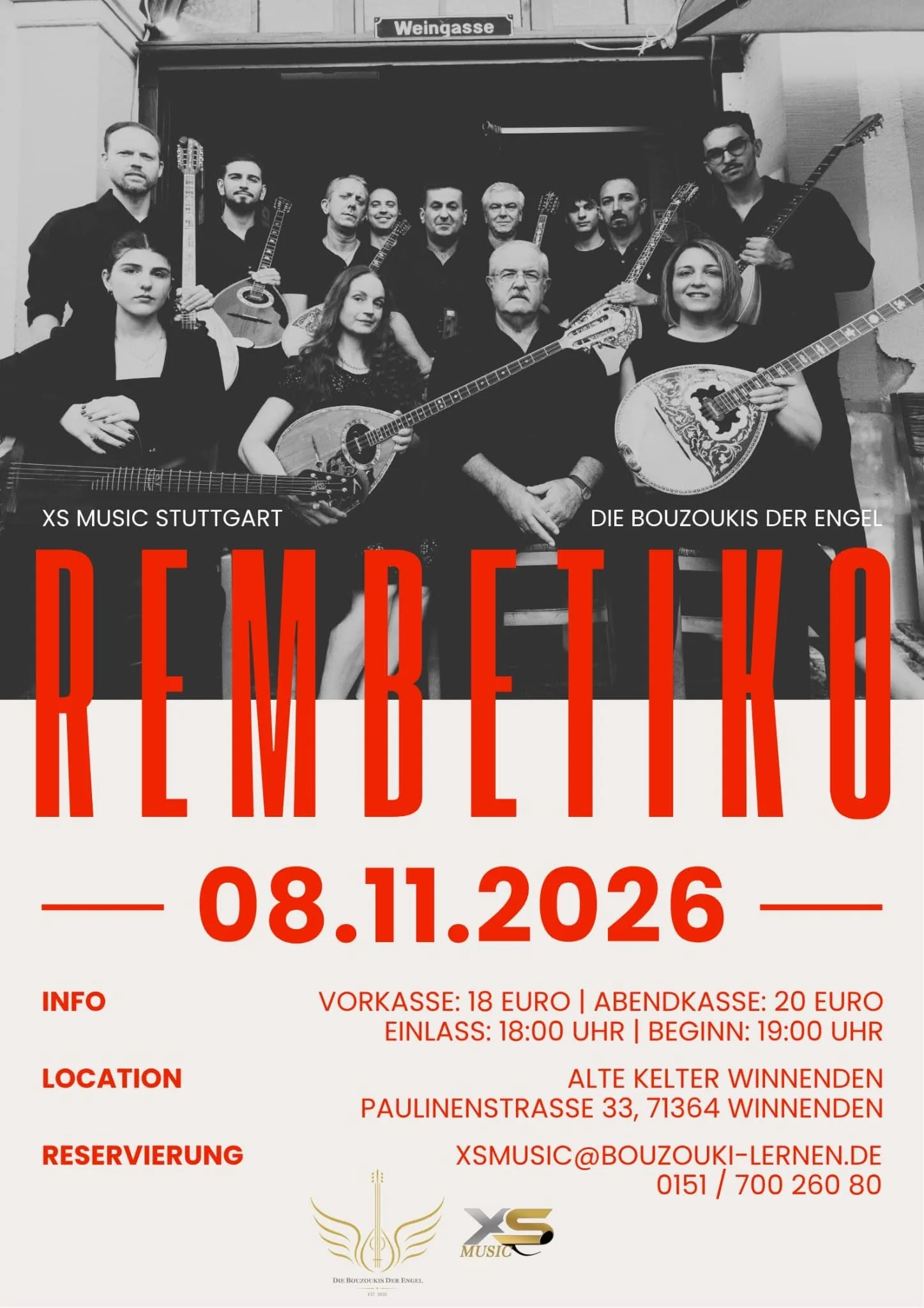 Poster for the Rembetiko live music event in Winnenden on November 8, 2026