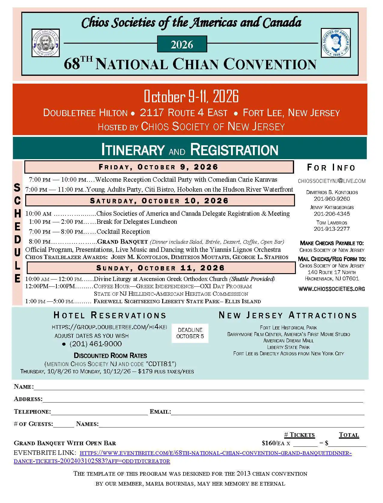 Official itinerary and registration schedule for the 68th National Chian Convention in Fort Lee