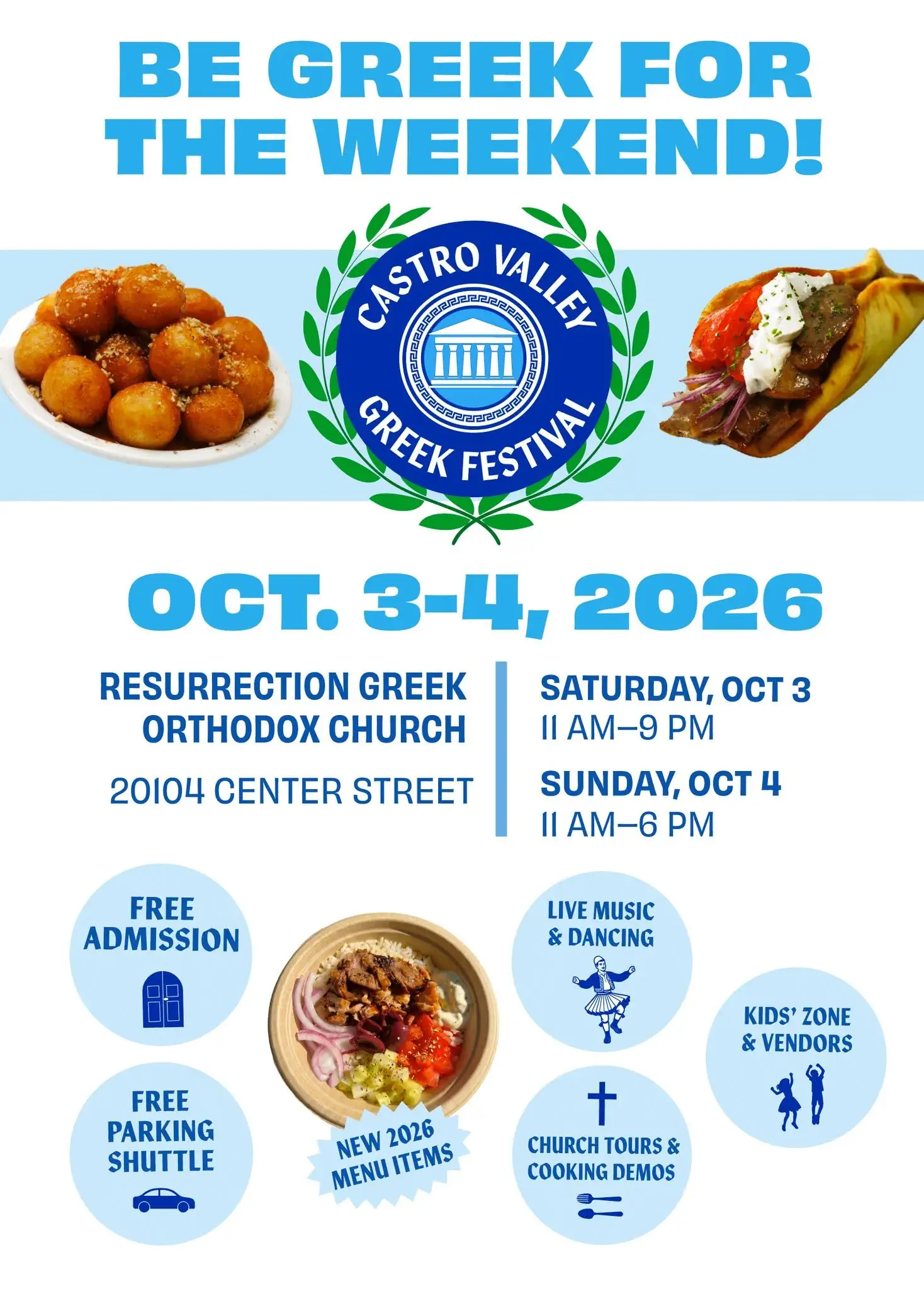 Poster for the Castro Valley Greek Festival on October 3–4, 2026
