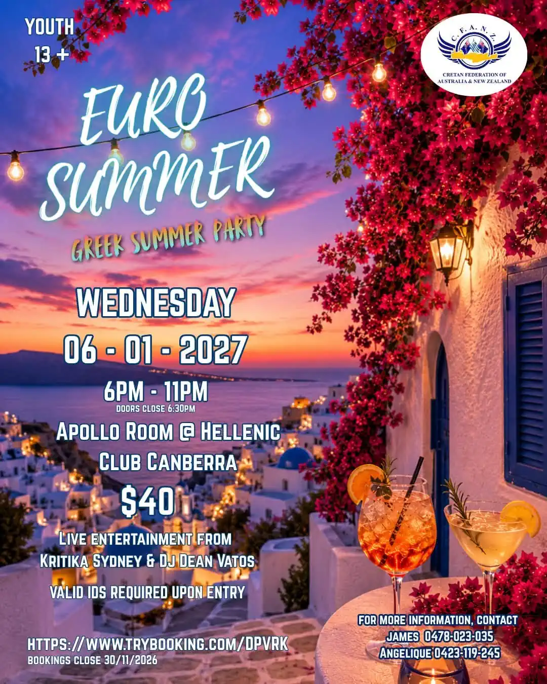 Poster for Euro Summer Greek Summer Party in Canberra on January 6, 2027