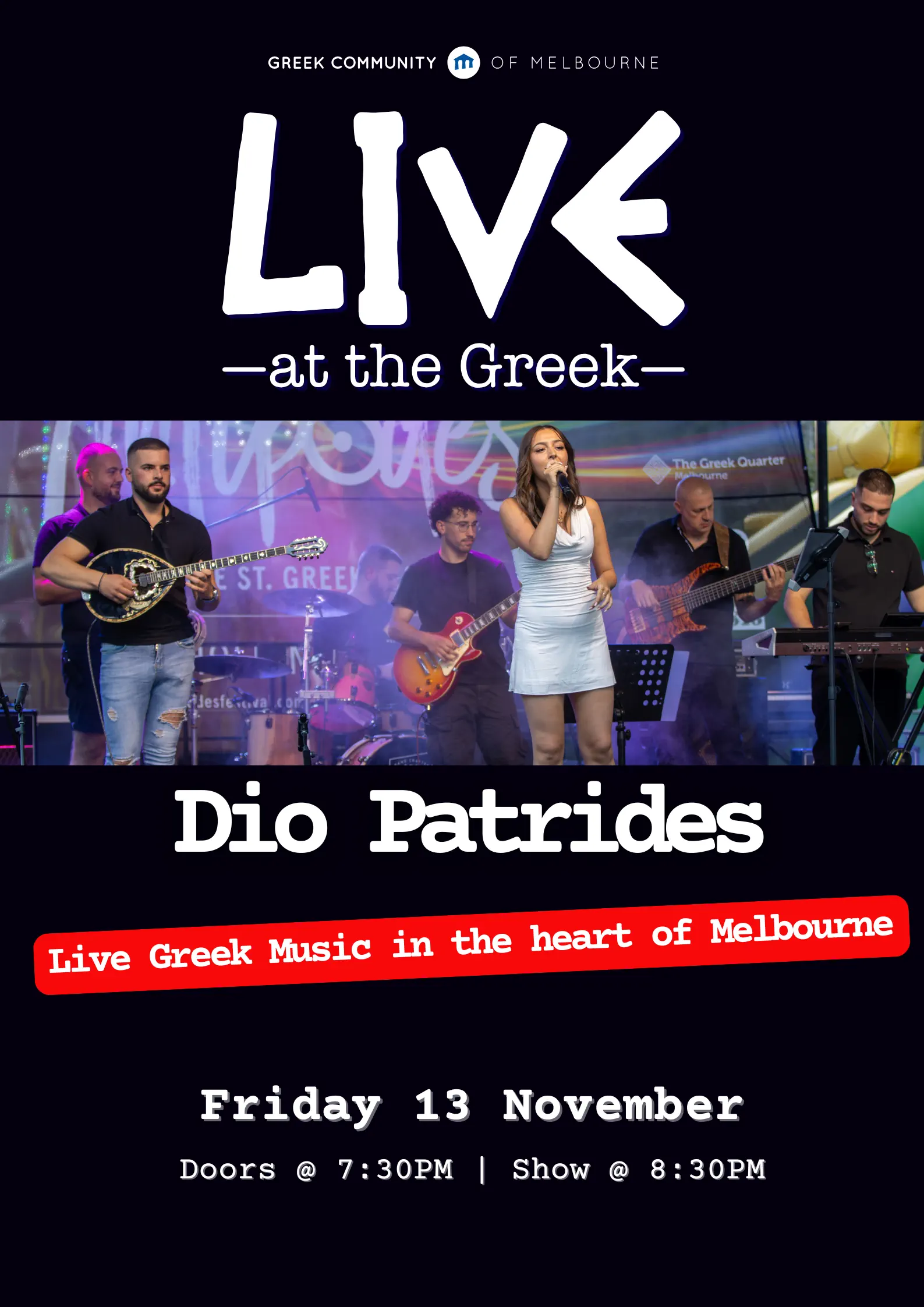 Official poster for Dio Patrides performing at Live at the Greek in Melbourne on November 13, 2026