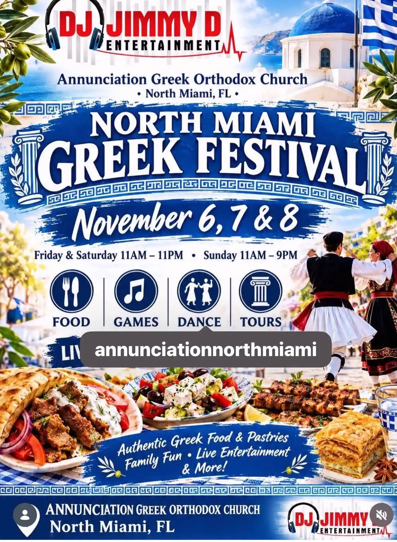 Poster for the North Miami Greek Festival from November 6 to 8, 2026