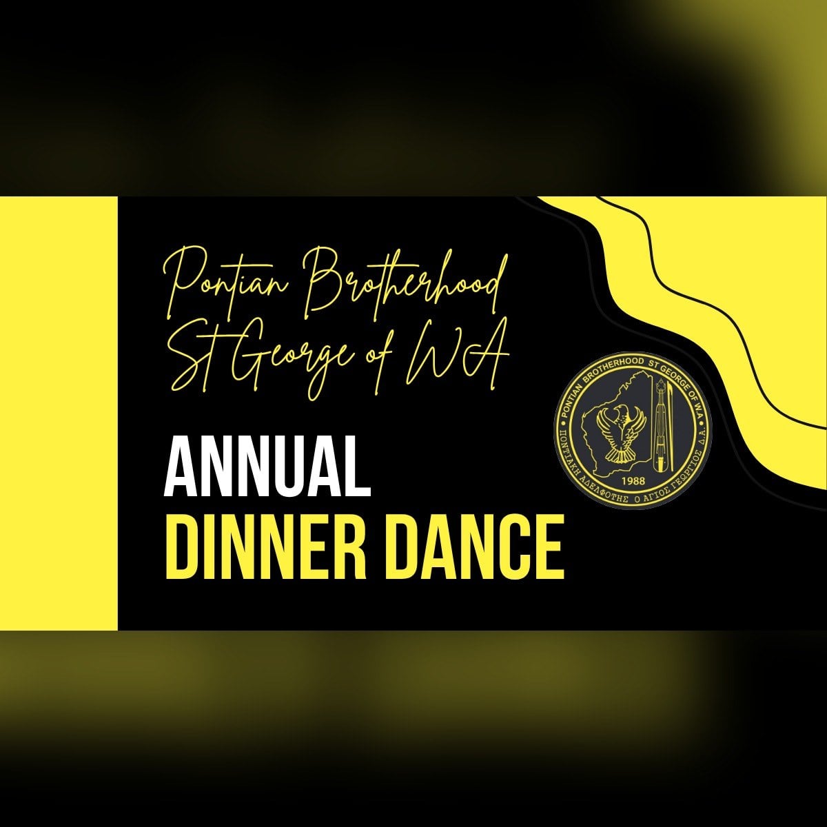 Official poster for the Pontian Brotherhood of Saint George Annual Dinner Dance in Perth in 2026