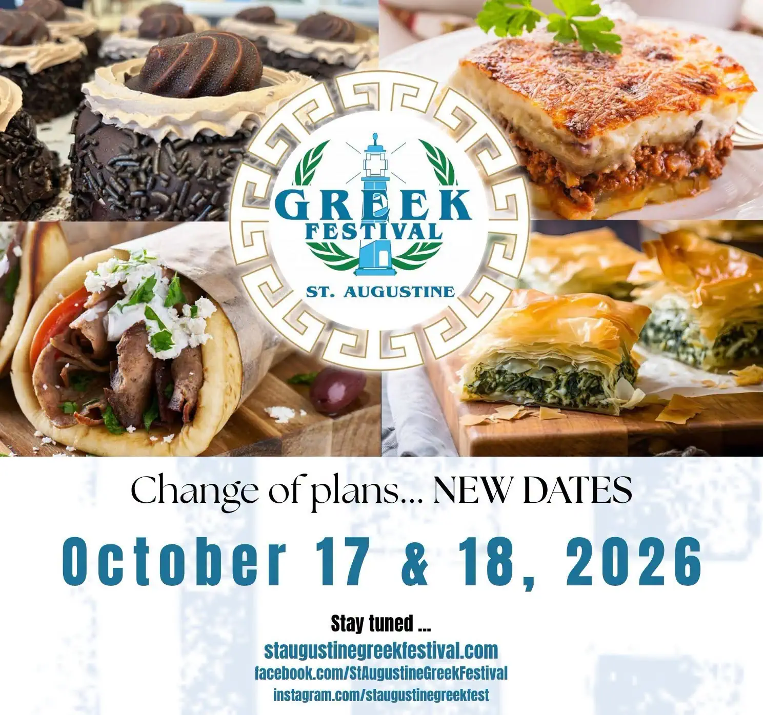 Official poster announcing the new October 17 and 18, 2026 dates for the St. Augustine Greek Festival